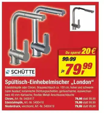 toom Baumarkt Schütte Spültisch-einhebelmischer „London” Angebot