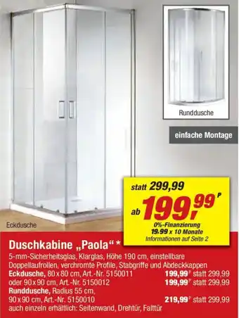 toom Baumarkt Duschkabine ,,Paola" Angebot