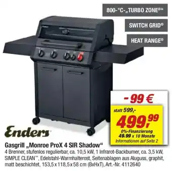 toom Baumarkt Enders Gasgrill ,,Monroe ProX 4 SIR Shadow" Angebot