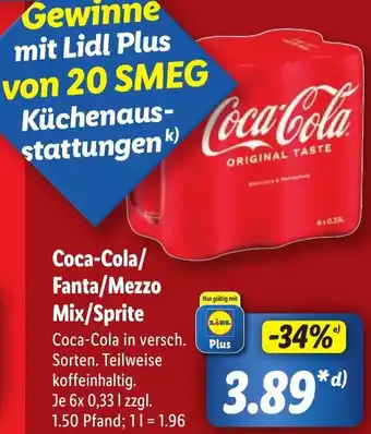 Lidl Coca-Cola/ Fanta/Mezzo Mix/Sprite Angebot