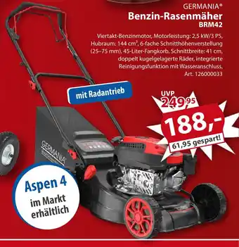 Sonderpreis Baumarkt GERMANIA Benzin-Rasenmäher BRM42 Angebot