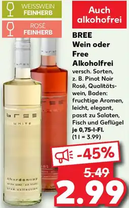 Kaufland BREE Wein oder Free Alkoholfrei Angebot