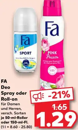 Kaufland FA Deo Spray oder Roll-on Angebot