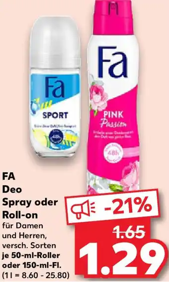 Kaufland FA Deo Spray oder Roll-on Angebot