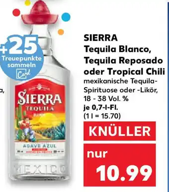 Kaufland SIERRA Tequila Blanco, Tequila Reposado oder Tropical Chili Angebot