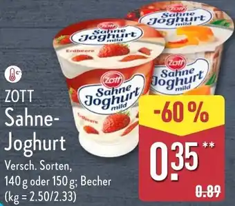 Aldi Nord ZOTT Sahne Joghurt Angebot