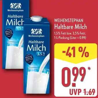 Aldi Nord WEIHENSTEPHAN Haltbare Milch Angebot