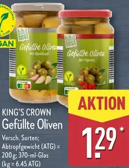 Aldi Nord KING'S CROWN Gefüllte Oliven Angebot