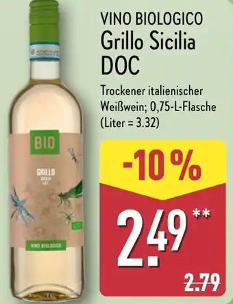 Aldi Nord VINO BIOLOGICO Grillo Sicilia DOC Angebot