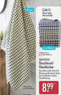 Aldi Nord NOVITESSE Duschtuch/ Handtücher Angebot