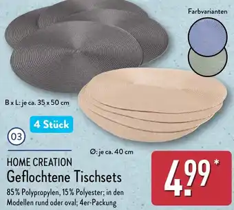 Aldi Nord HOME CREATION Geflochtene Tischsets Angebot