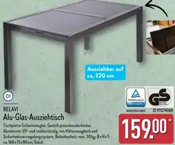 Aldi Nord BELAVI Alu-Glas-Ausziehtisch Angebot