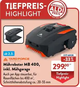 Aldi Nord YARD FORCE Mähroboter MB 400, inkl. Mähgarage Angebot