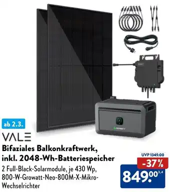 Aldi Nord VALE Bifaziales Balkonkraftwerk, inkl. 2048-Wh-Batteriespeicher Angebot