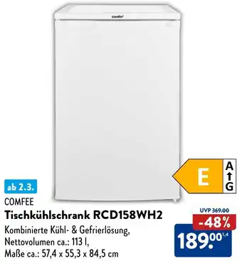 Aldi Nord COMFEE Tischkühlschrank RCD158WH2 Angebot