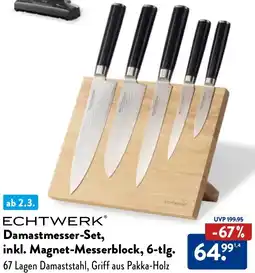 Aldi Nord ECHTWERK Damastmesser-Set, inkl. Magnet-Messerblock, 6-tlg. Angebot