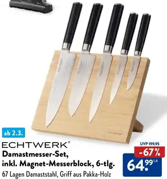 Aldi Nord ECHTWERK Damastmesser-Set, inkl. Magnet-Messerblock, 6-tlg. Angebot