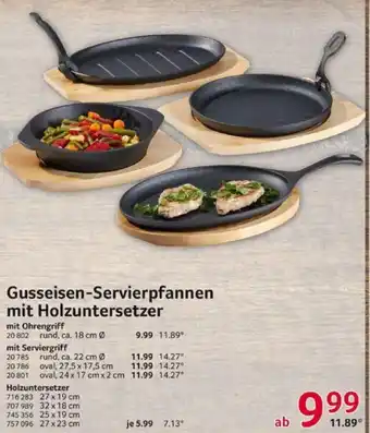 Selgros Gusseisen Servierpfannen mit Holzuntersetzer Angebot