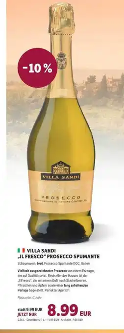 Vino Weinmarkt Villa Sandi „Il Fresco” Prosecco Spumante 0,75L Angebot