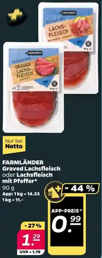 NETTO FARMLÄNDER Graved Lachsfleisch oder Lachsfleisch mit Pfeffer Angebot