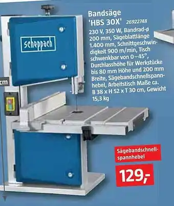 Bauhaus Scheppach Bandsäge Hbs30x Angebot