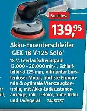 Bauhaus Akku-excenterschleifer „gex 18v-125 Solo“ Angebot