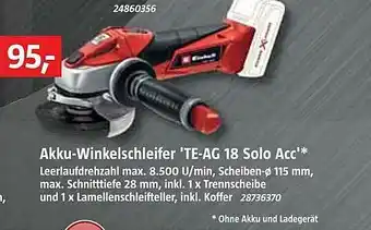 Bauhaus Akku-winkelschleifer Te-ag 18 Solo Acc Angebot