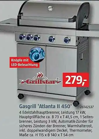 Bauhaus Grillstar Gasgrill „atlanta II 450“ Angebot