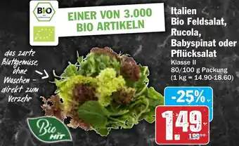 Hit Italien Bio Feldsalat, Rucola, Babyspinat oder Pflücksalat Angebot