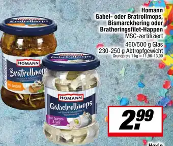 L. STROETMANN GROSSMARKT Homann Gabel- oder Bratrollmops, Bismarckhering oder Bratheringsfilet-Happen Angebot