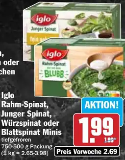 Hit Iglo Rahm-Spinat Junger Spinat Würzspinat oder Blattspinat Minis Angebot