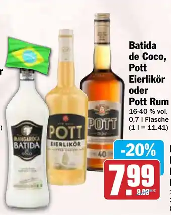 Hit Batida de Coco, Pott Eierlikör oder Pott Rum Angebot