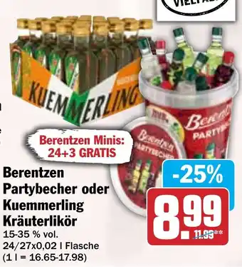 Hit Berentzen Partybecher oder Kuemmerling KräBatida Angebot