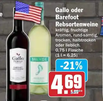 Hit Gallo oder Barefoot Rebsortenweine Angebot