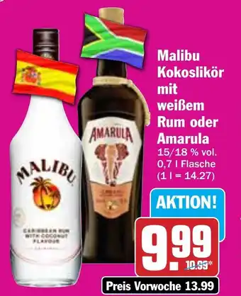 Hit Malibu Kokoslikör mit weißem Rum oder Amarula Angebot