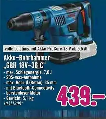 Hornbach Bosch Akku-bohrhammer „gbh 18v-36 C“ Angebot