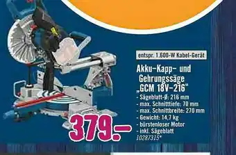 Hornbach Akku-kapp- Und Gehrungssäge „gcm 18v-216“ Angebot