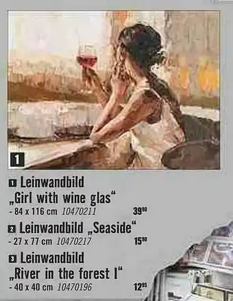 Hornbach Leinwandbild „girl With Wine Glas“, „seaside“ Oder „river In The Forest I“ Angebot