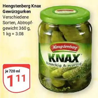 Globus Hengstenberg Knax Gewürzgurken Angebot