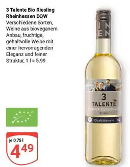 Globus 3 Talente Bio Riesling Rheinhessen DQW Angebot