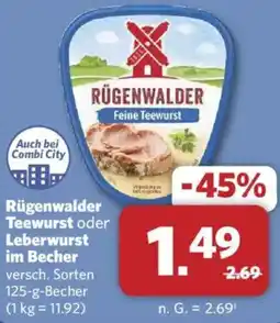 Combi Rügenwalder Teewurst oder Leberwurst im Becher Angebot