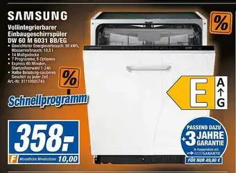 expert Techno Land Samsung Vollintegrierbarer Einbaugeschirrspüler Dw60m 6031 Bb.eg Angebot