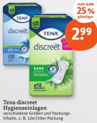 tegut Tena discreet Hygieneeinlagen Angebot