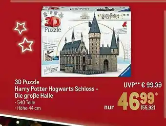 METRO 3d Puzzle Harry Potter Hogwarts Schloss Die Große Halle Angebot