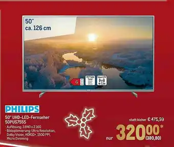 METRO Philips 50'' Uhd Led Fernseher 50PUS7555 Angebot