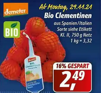 Simmel Demeter Bio Clementinen Angebot