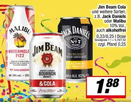 L. STROETMANN GROSSMARKT Jim Beam Cola und weitere Sorten, z.B. Jack Daniels oder Malibu 10% Vol., auch alkoholfrei Angebot