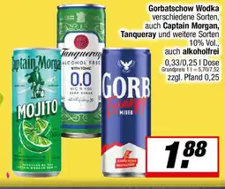 L. STROETMANN GROSSMARKT Gorbatschow Wodka verschiedene Sorten, auch Captain Morgan, Tanqueray Angebot