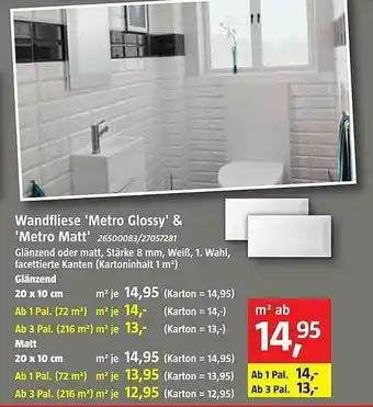 Bauhaus Wandfliese „metro Glossy“ & „metro Matt“ Angebot