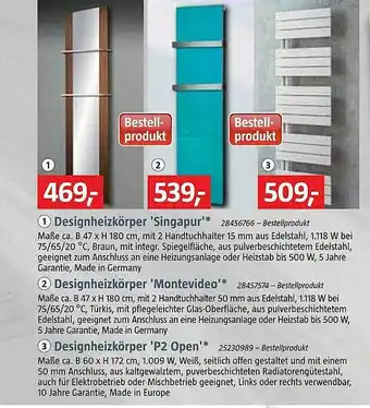 Bauhaus Designheizkörper Singapur, Montevideo Oder P2 Open Angebot